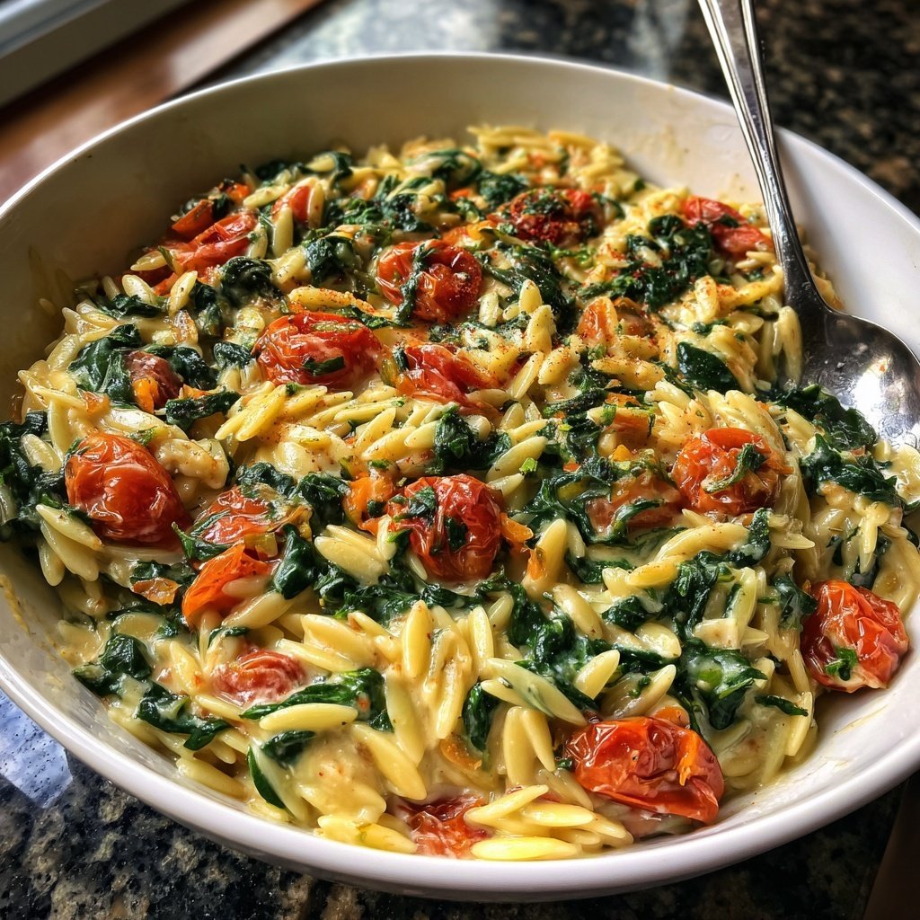 Creamy Spinach Tomato Orzo