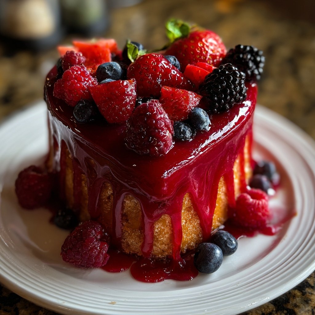 Mini Heart Cake with Berry Glaze