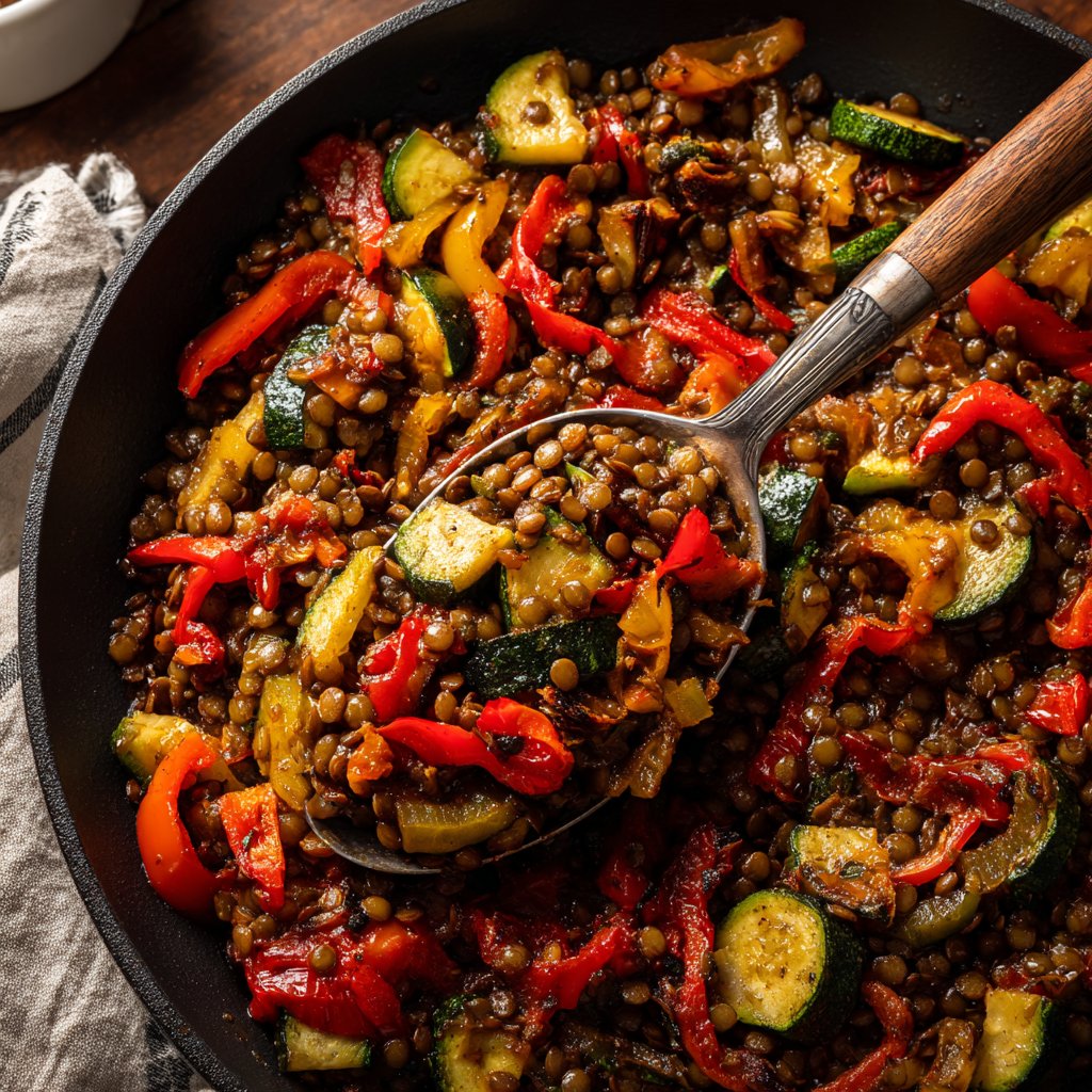 Roasted Veggie Lentil Skillet