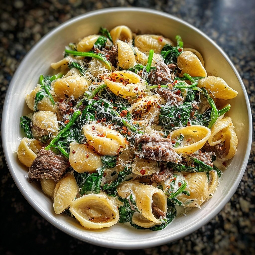 Creamy Beef And Spinach Pasta