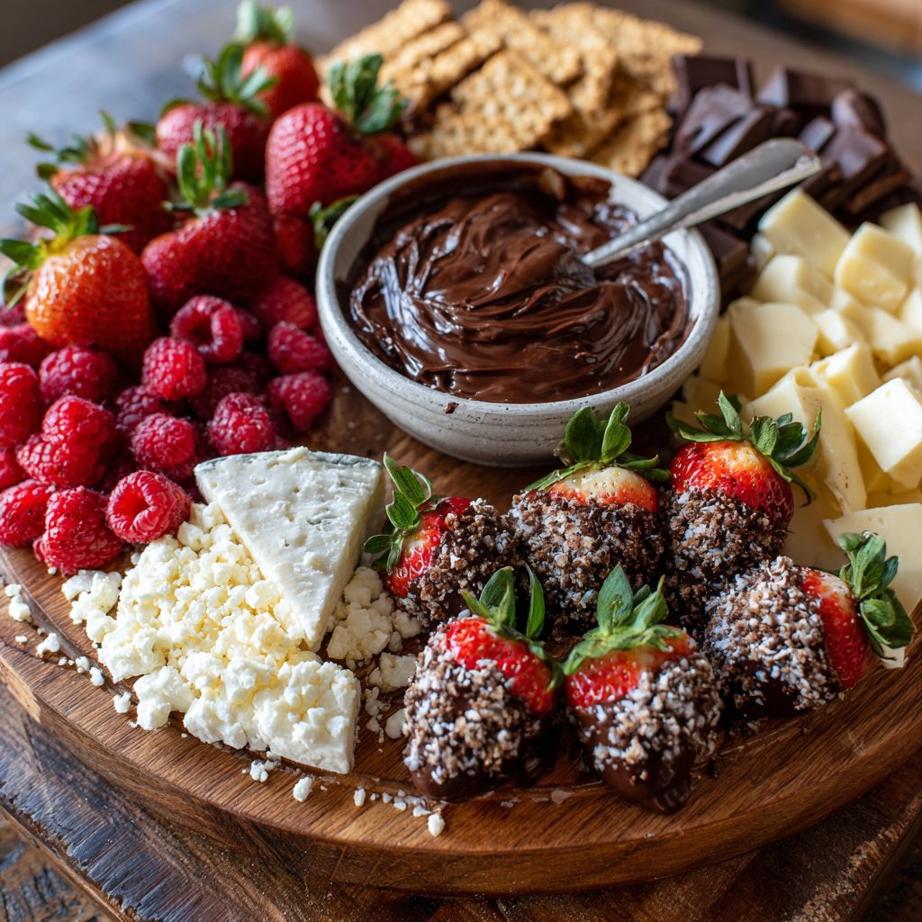 Valentines Charcuterie Board with Chocolate and Berries
